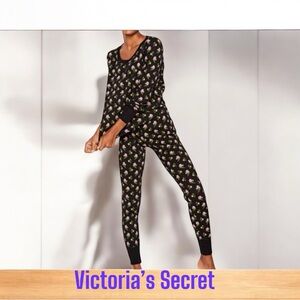 Victoria's Secret Black Floral Pajama Onesie sz M